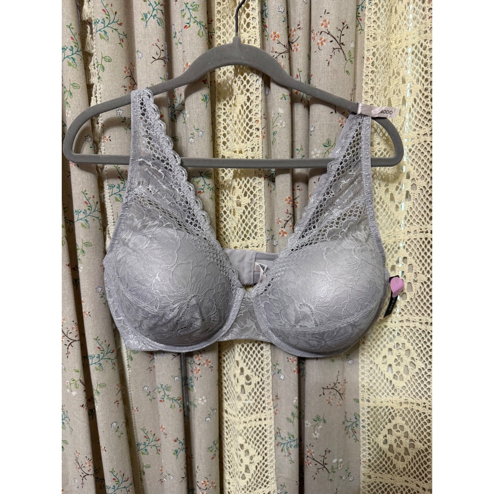 Ambrielle Deep V Plunge Lace Bra 40DD Full Figure Lilac Raindrop NWT